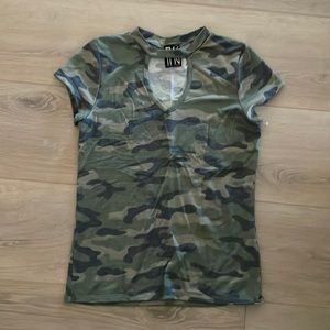 TMG New York Camo top with cutout. Size Large